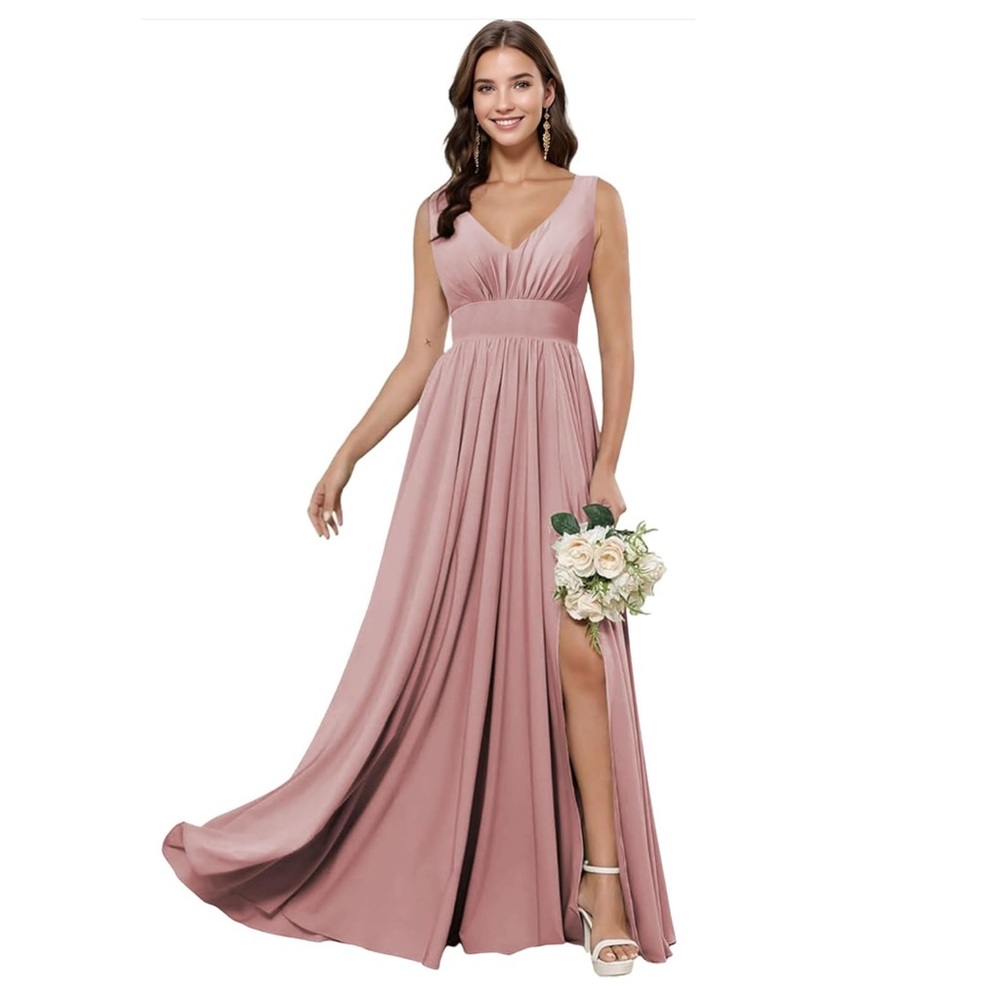 NWT Bridesmaid Dresses Chiffon V-Neck Sleeveless Side Slit Floor Length Wedding